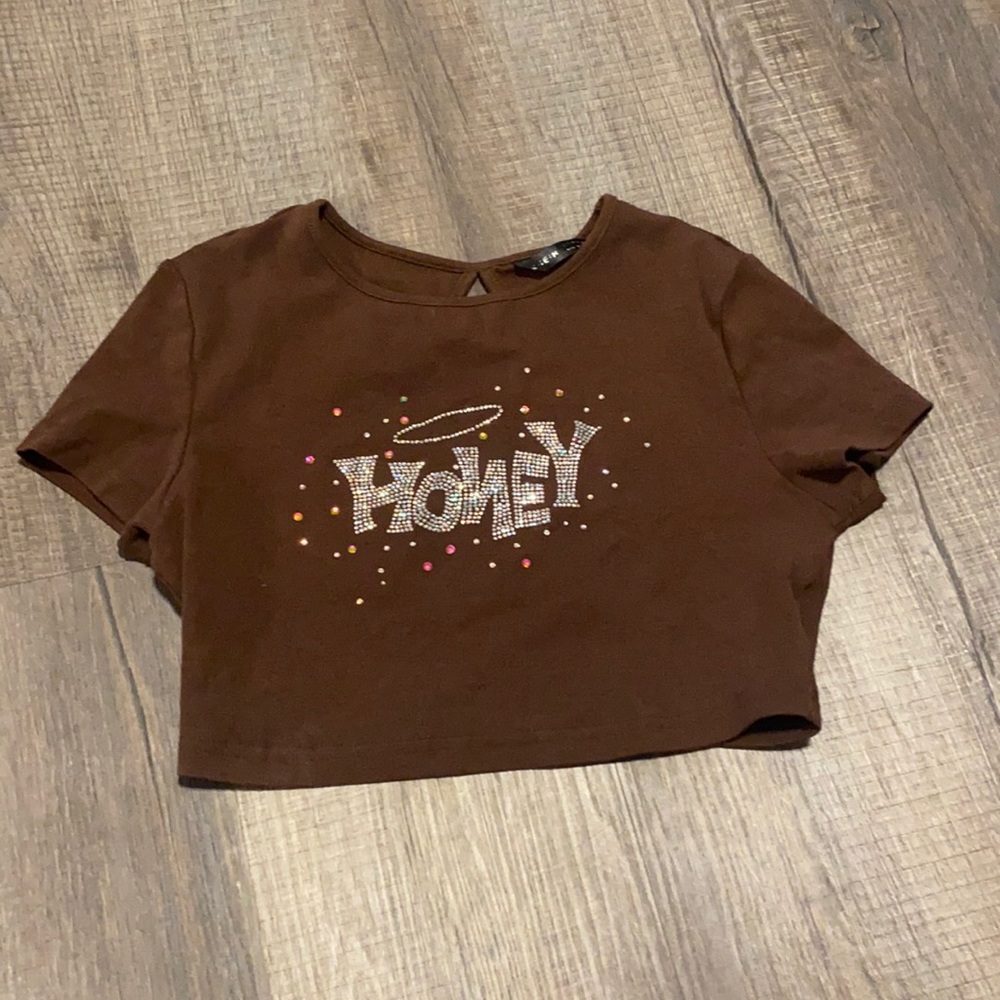 dark brown rhinestone crop top